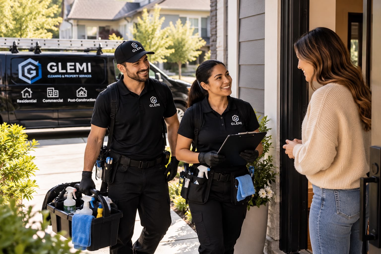 GLEMI cleaning professionals arriving at a home